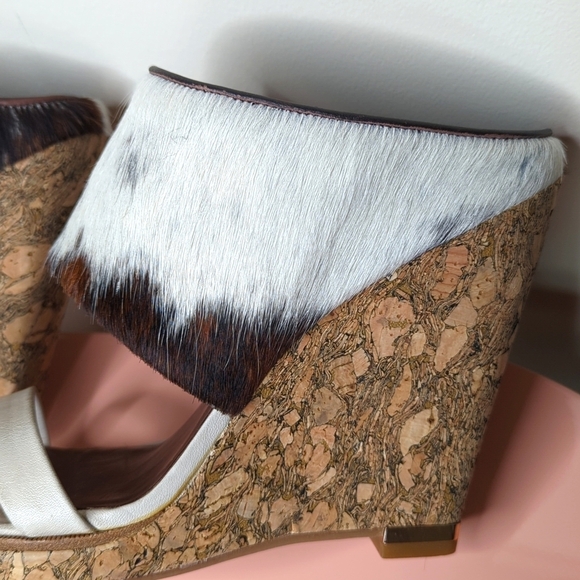 All Saints Leather Calf Hair Hepworth Sandals Platform Cork Wedge 40/10 - Picture 2 of 15